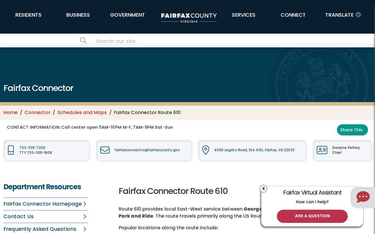 Fairfax County 24 hour release transportation on Connector Route 610
