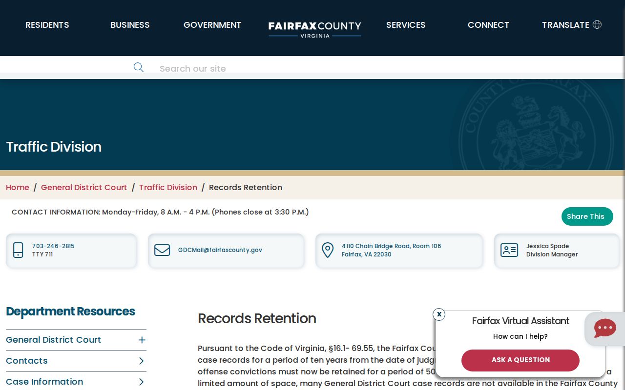Fairfax County 72 hour release check using General District Court records