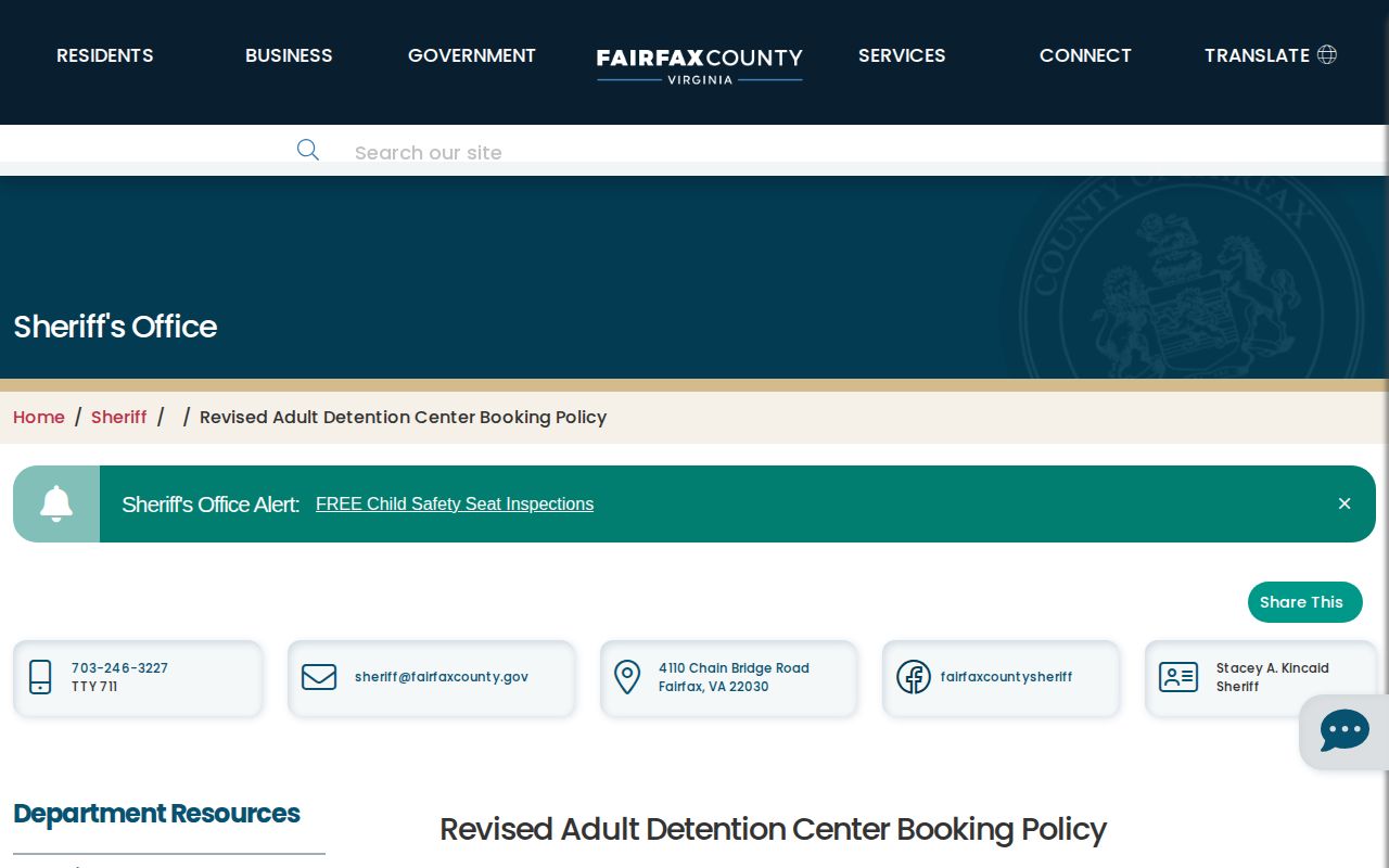 Alternative Incarceration Branch release status and Fairfax immigration booking policy