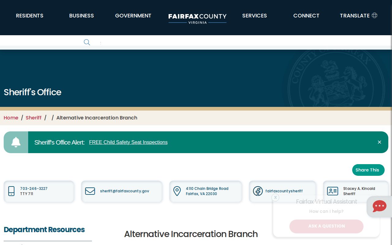 Alternative Incarceration Branch Fairfax release and program information