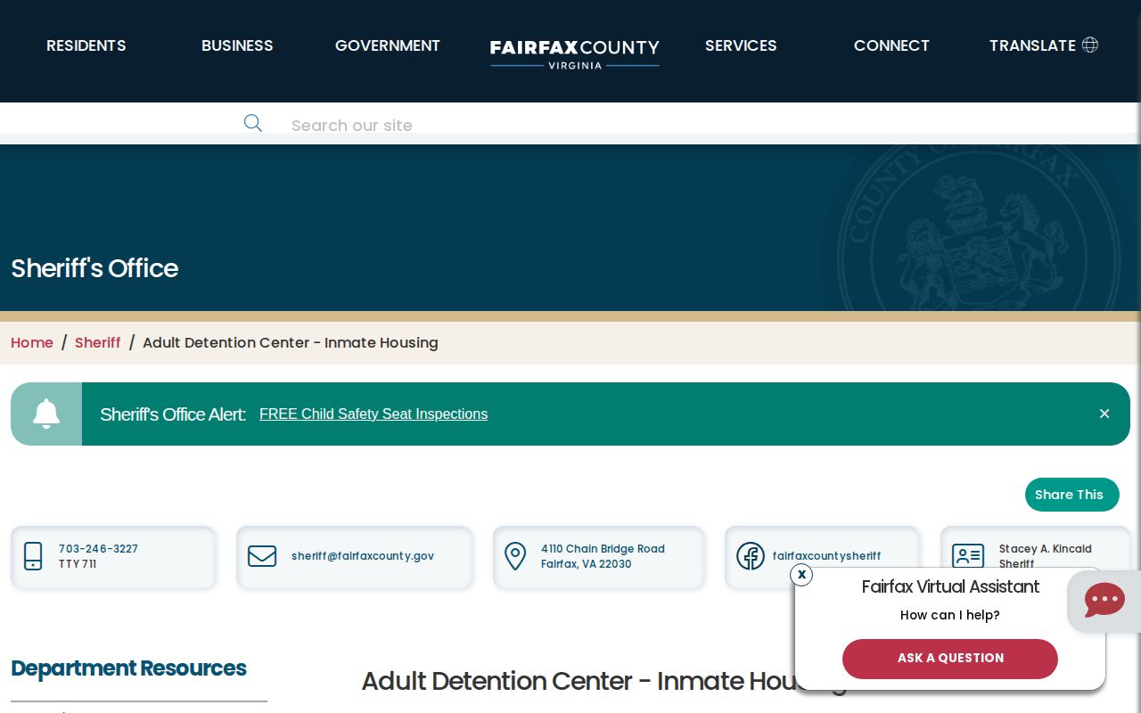 Fairfax County Adult Detention Center release records and population information